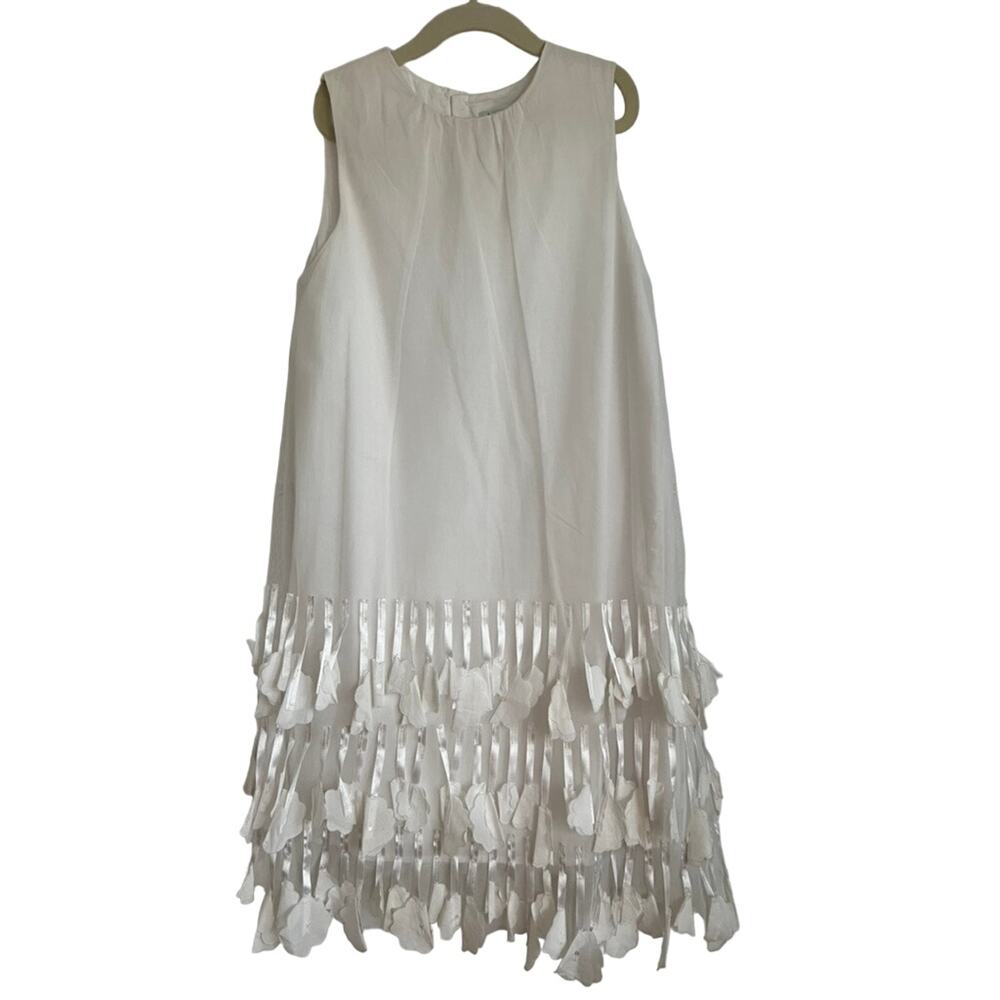 Charabia White Tulle Overly Dress Flower Fringe Wedding Easter (size 10A)